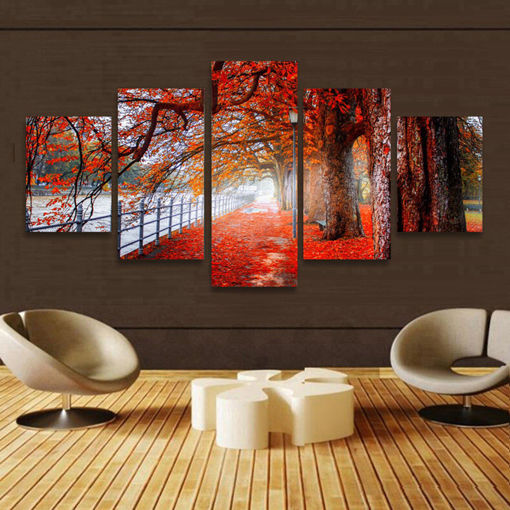 Immagine di 5 Cascade Autumn Red Tree Abstract Canvas Wall Painting Picture Home Decoration Unframed
