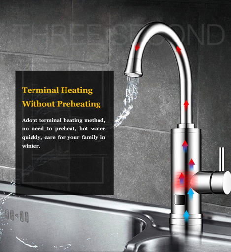 Picture of Tankless 220V 3000W Electric Instant Water Heater Faucet Sink Hot Cold Heating Tap Digital Display