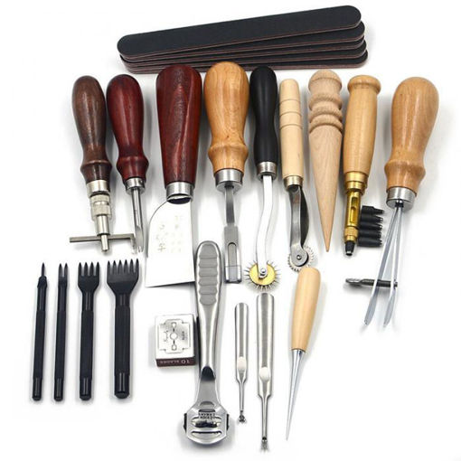 Picture of 18Pcs/Lot Craft DIY Leather Hole Punches Tools Punch Edger Belt Puncher Set Leather Hand Tools