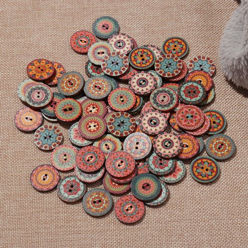 Picture of Mixed Vintage Colorful Round Flower Wooden Buttons Scrapbooking Crafts Handmade Home Decoration Sewing Supplies