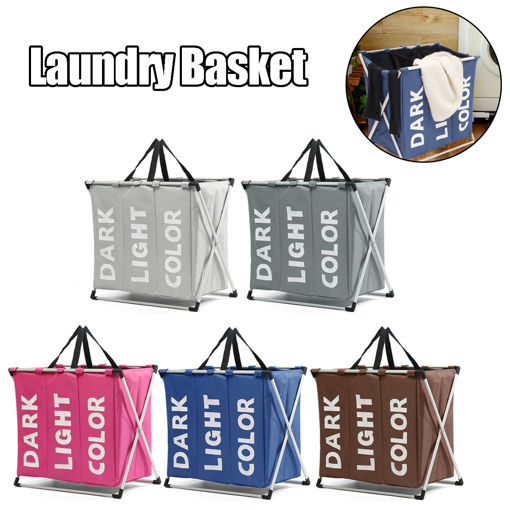 Immagine di Cloth Lattice Laundry Basket Three Dirty Clothes Home Furnishing Lint Dirty Clothes Storage Baskets