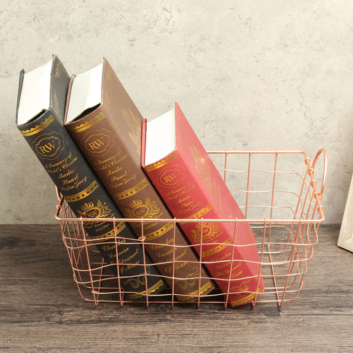 Picture of Copper Wire Baskets Magazine Post Stairs Storage Holder Crate Vintage Metal Mesh Hamper