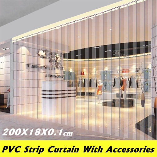 Picture of 200*18*0.1cm PVC Plastic Strip Curtains Freezer Room Door Strip Kit Hanging Rail