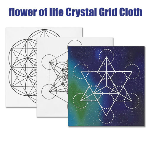 Immagine di 50x50cm Flower Of Life Crystal Grid Cloth Sacred Geometry Healing Tablecloth Beautiful Decorations