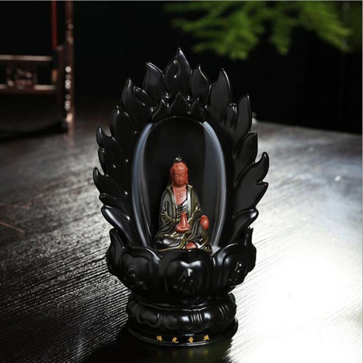Immagine di Ceramic Backflow Incense Cone Burner Godness Guanyin Buddha Buddhist Censer Holder Fragrant Furnace