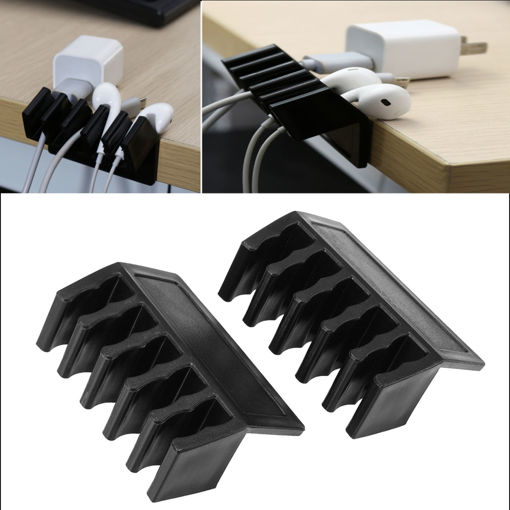 Immagine di 2Pcs Black Wire Cord Divider Desktop Cable Organizer Phone Cable Ties Cable Holder
