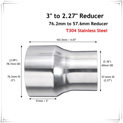 Picture of 76.2mm to 57.6mm Stainless Exhaust Pipe to Component Adapter Reducer Connector Pipe Tube