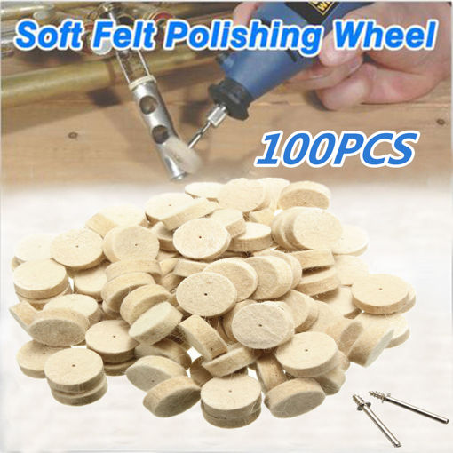 Picture of 100pcs Wool Felt Polishing Buffing Round Wheels with 2 Shank 13x7mm/25x7mm