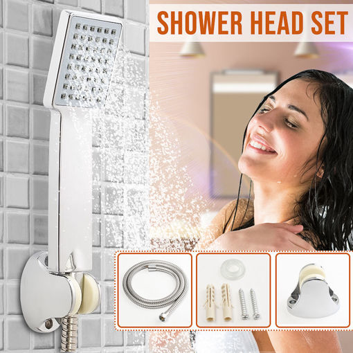 Picture of Square Hand Shower Head Hand-held Spray Mixer Set Head & Hose & Bracket Kits Bathroom