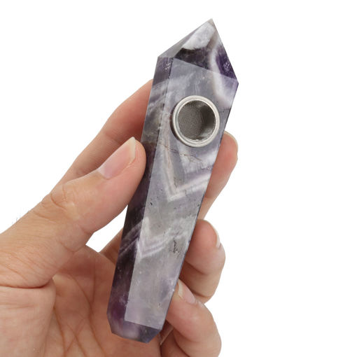 Picture of Natural Purple Amethyst Quartz Crystal Wand Pipe Healing with Carb Hole