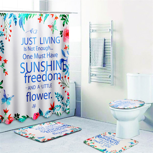 Immagine di Sunshine Waterproof Bathroom Shower Curtain Toilet Cover Mat Non-Slip Rug Set
