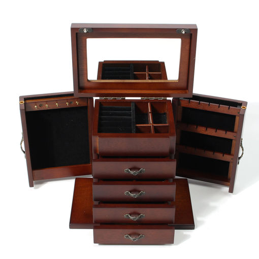 Immagine di Wooden Jewellry Box Organizer Bracelet Storage Display Holder for Ring Necklaces