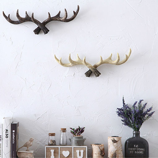 Picture of Rustic Reindeer Stag Deer Antlers Coat Wall Hooks Decorative Wall Art Gift