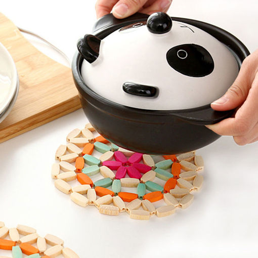 Immagine di Bamboo Placemats Hollow Circular Table Mats Heat-resistant Anti-hot Tea Cup Coasters Placemat